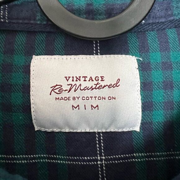 Cotton On Vintage Re-Mastered Mens Shirt Size M Plaid Flannel Long Sleeve Green - Picture 8 of 12